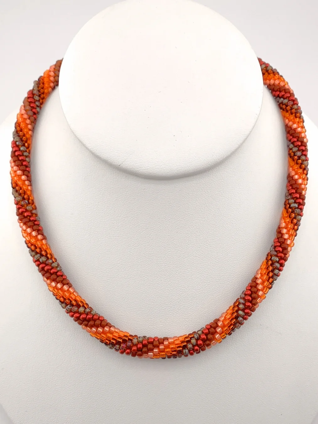 Orange and Red Bead Crochet Spiral Necklace product image (1)