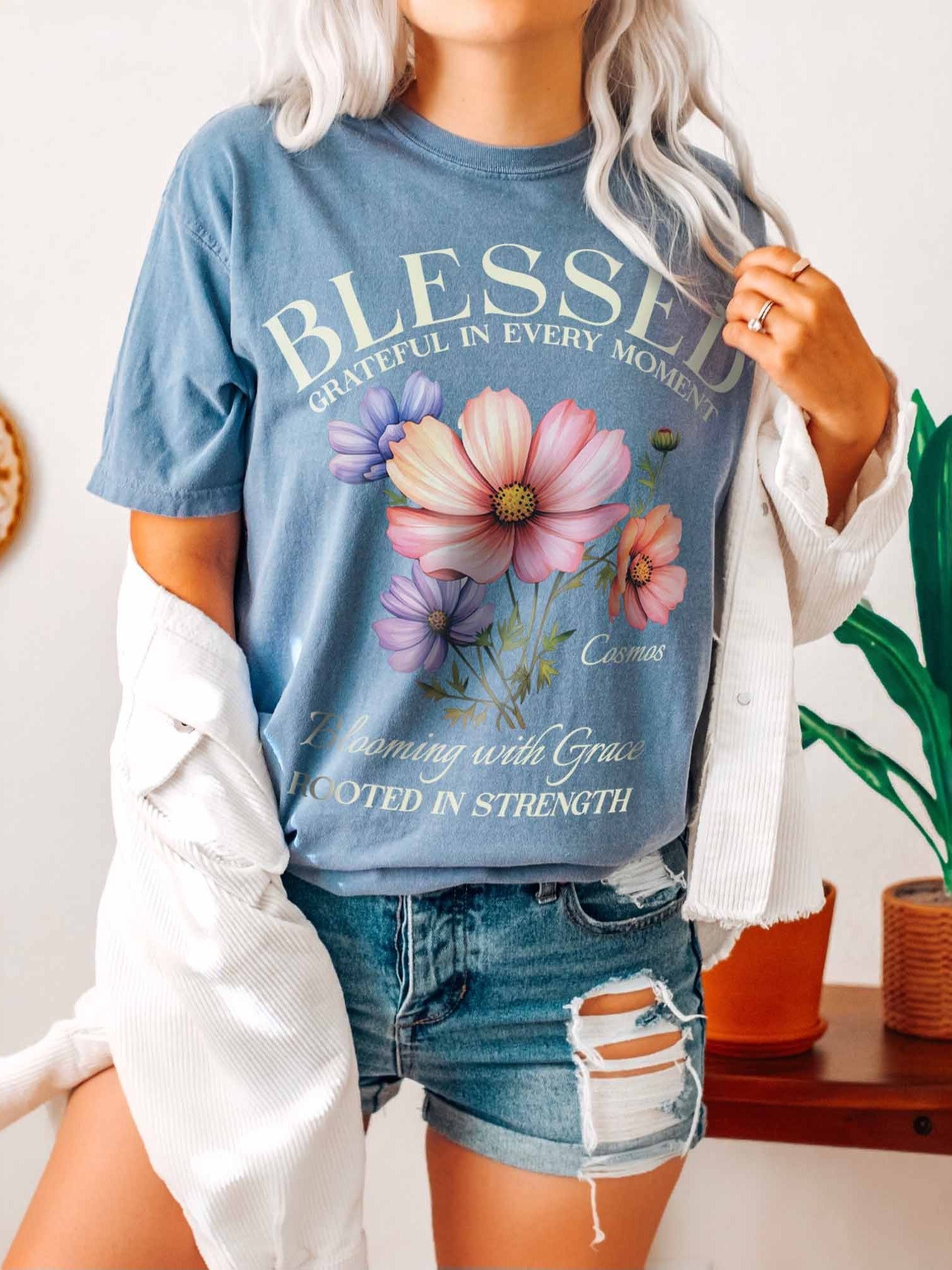 October Blessed Cosmos Flower Shirt – Blooming with Grace, Rooted in Strength Graphic Tee product image (2)