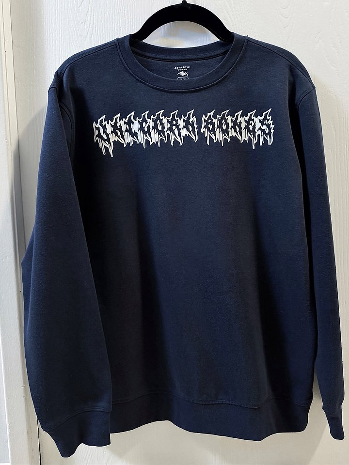 “UNICORN BONES” Outlined Metal Font, Navy Crewneck Sweatshirt product image (2)