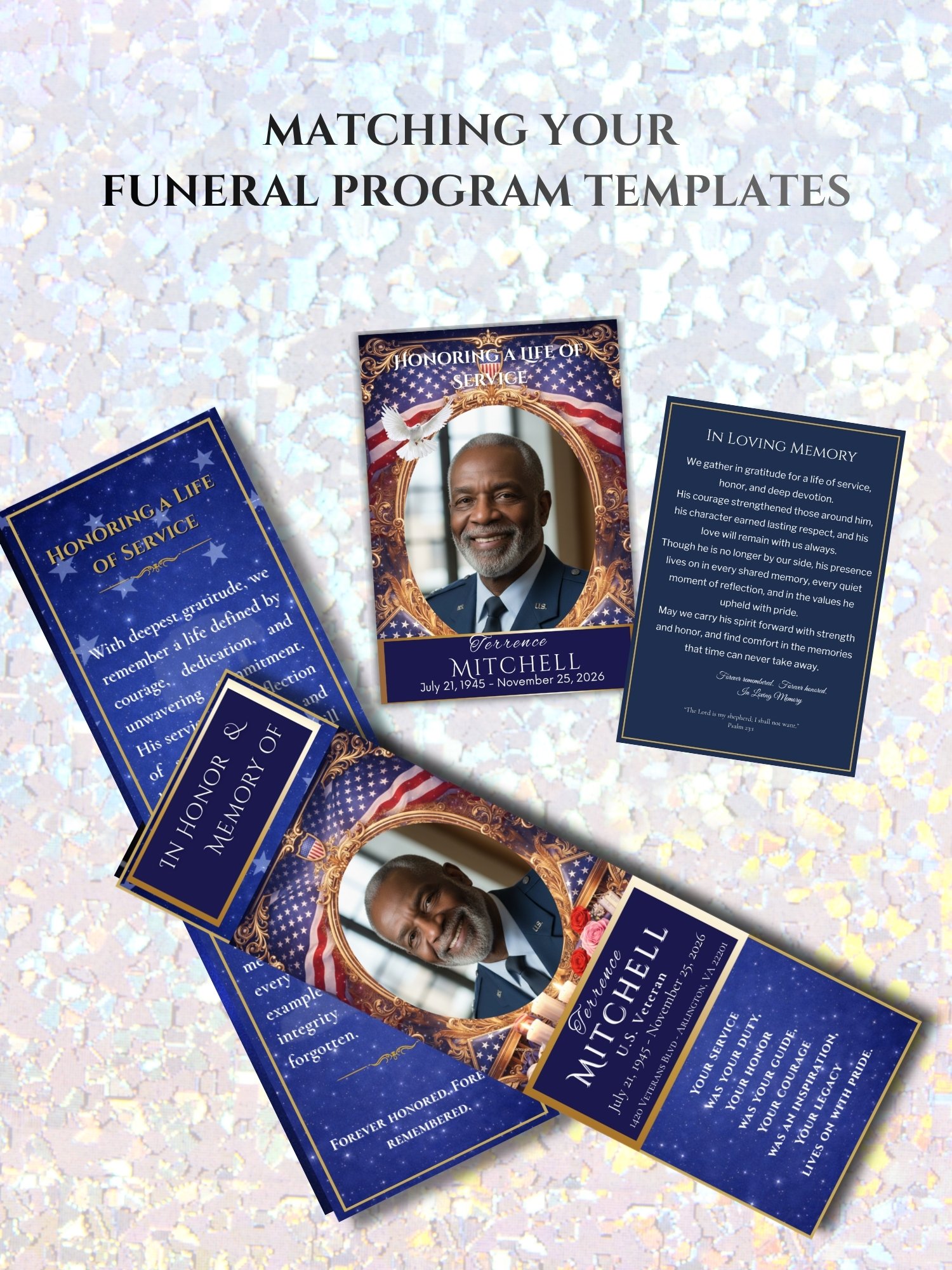 Military Memorial Bookmark Template, Veteran Funeral Keepsake, Editable Canva Patriotic Tribute product image (3)