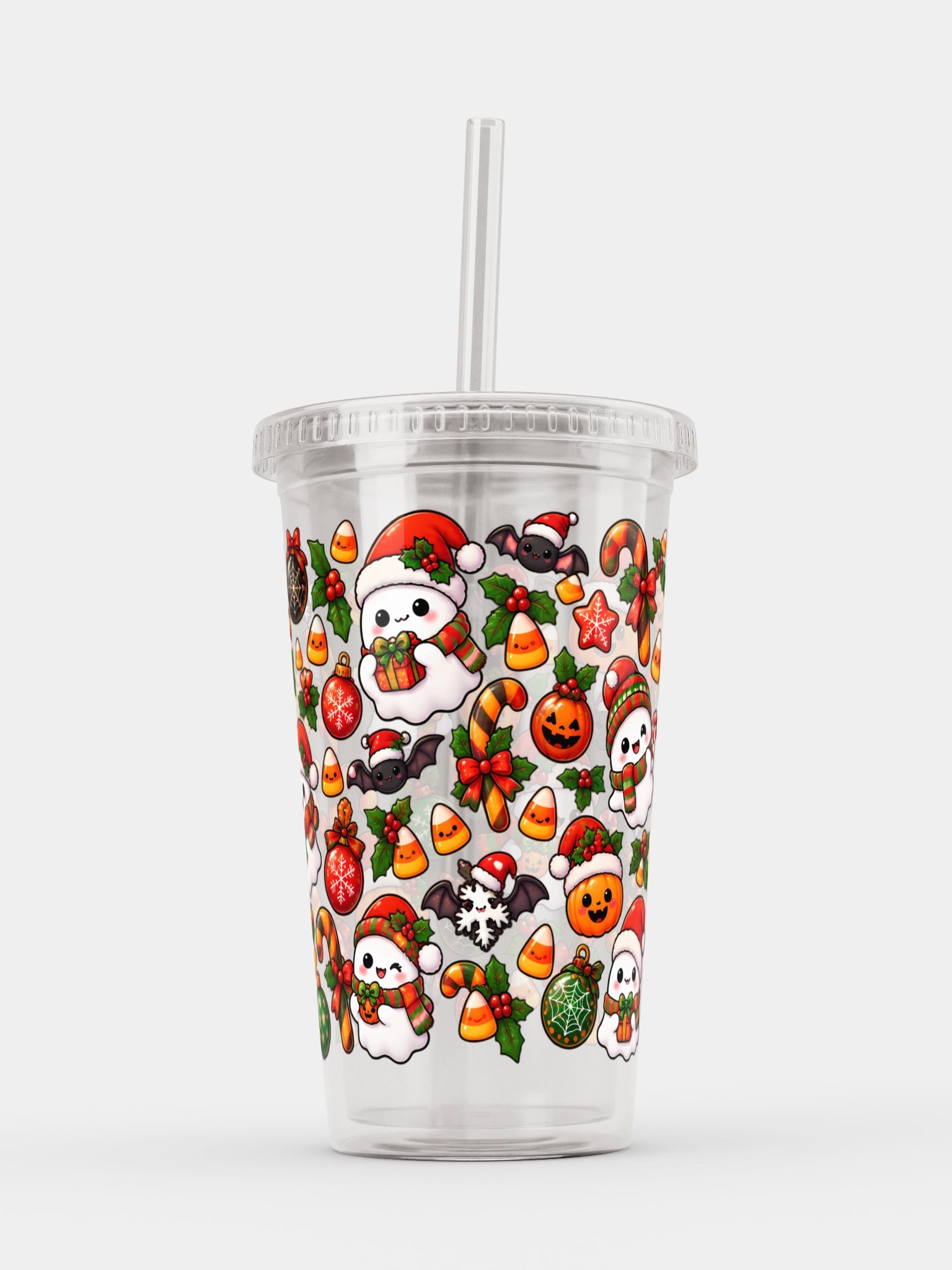 Pumpkin Meets Santa Clear Dual Wall Tumbler 16 Oz (473 ml) product image (6)