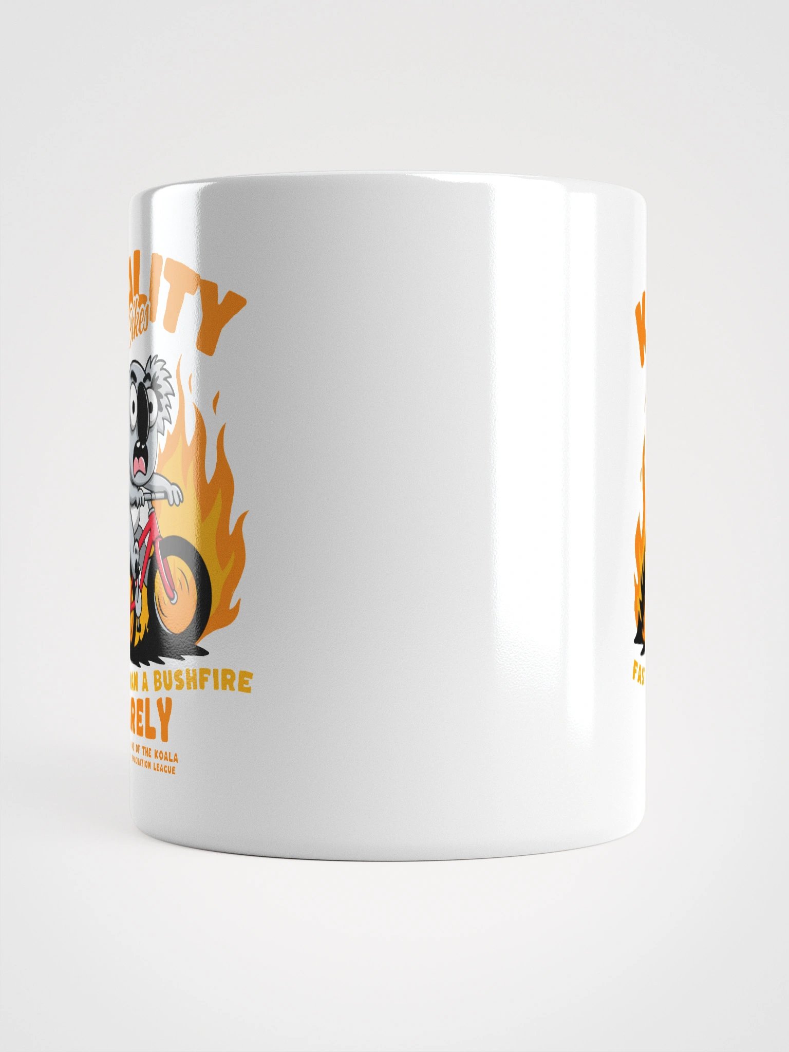 Funny Koala Bike Mug – “Faster Than a Bushfire (Barely)” – Aussie Cycling Pun Gift product image (13)