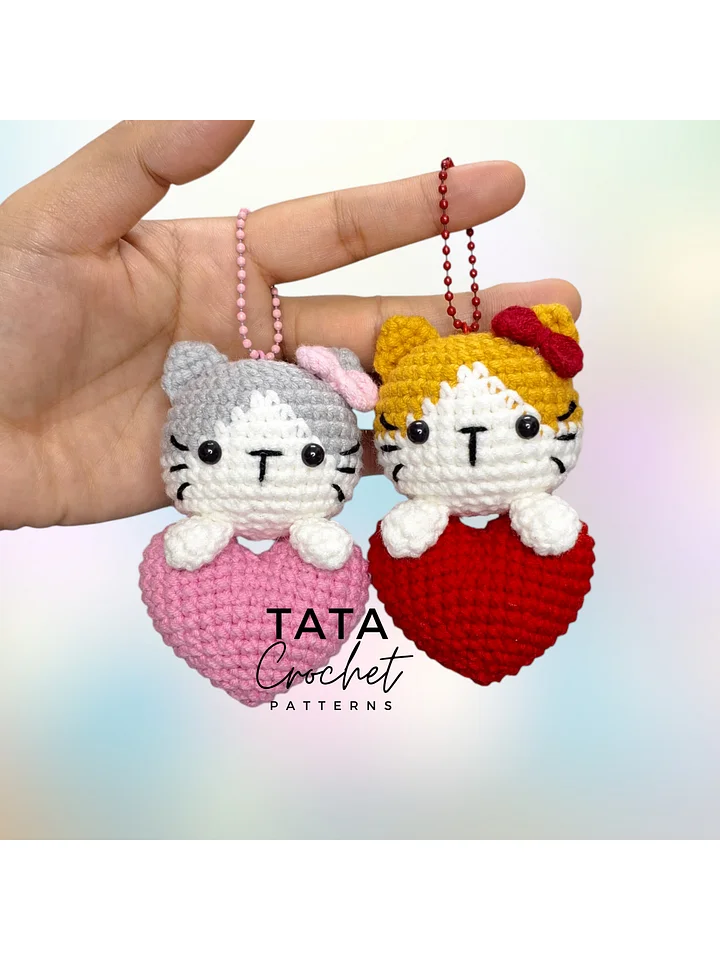 PDF Pattern -♡- Crochet Cat With Heart Keychain product image (1)