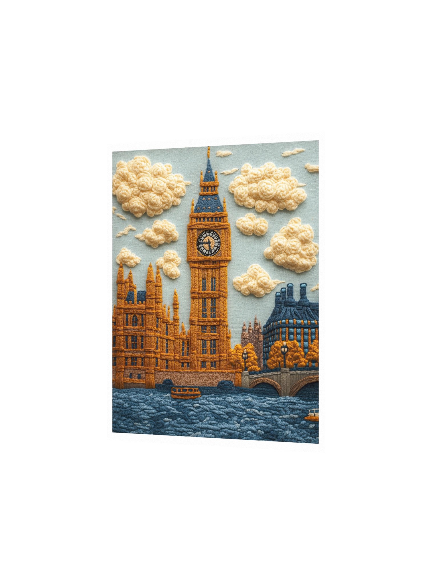 London by the Thames | Embroidery-Style Wall Art — Unframed Print product image (2)