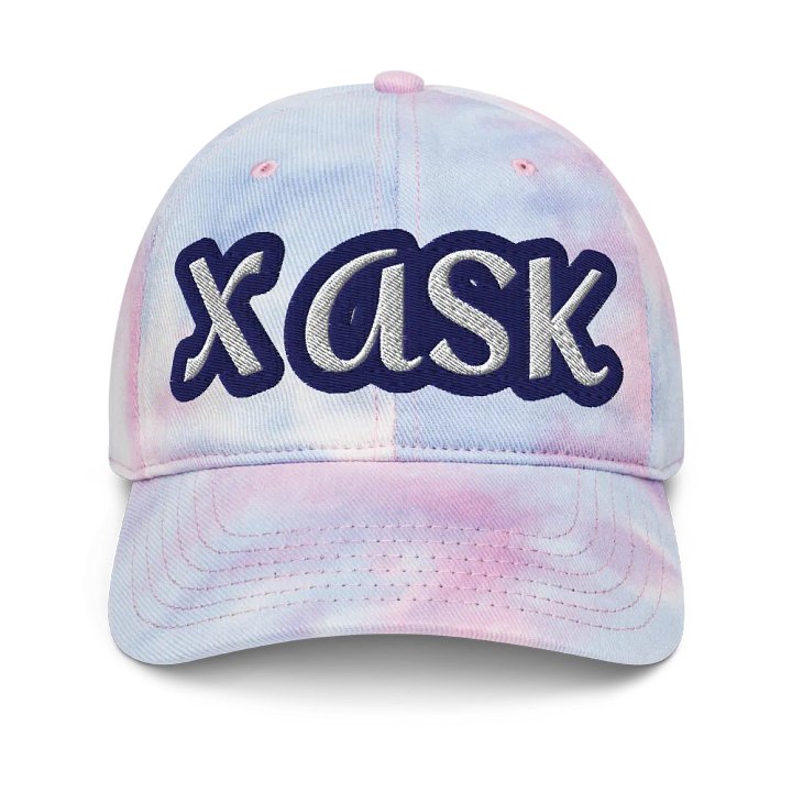Overt Covert Resistance Collection "X ASK" By The Blue Cavalry-Embroidered multi-color threads- dual design, front and back, One of a kind, pinks and blues-Tie-Dye Hat product image (1)