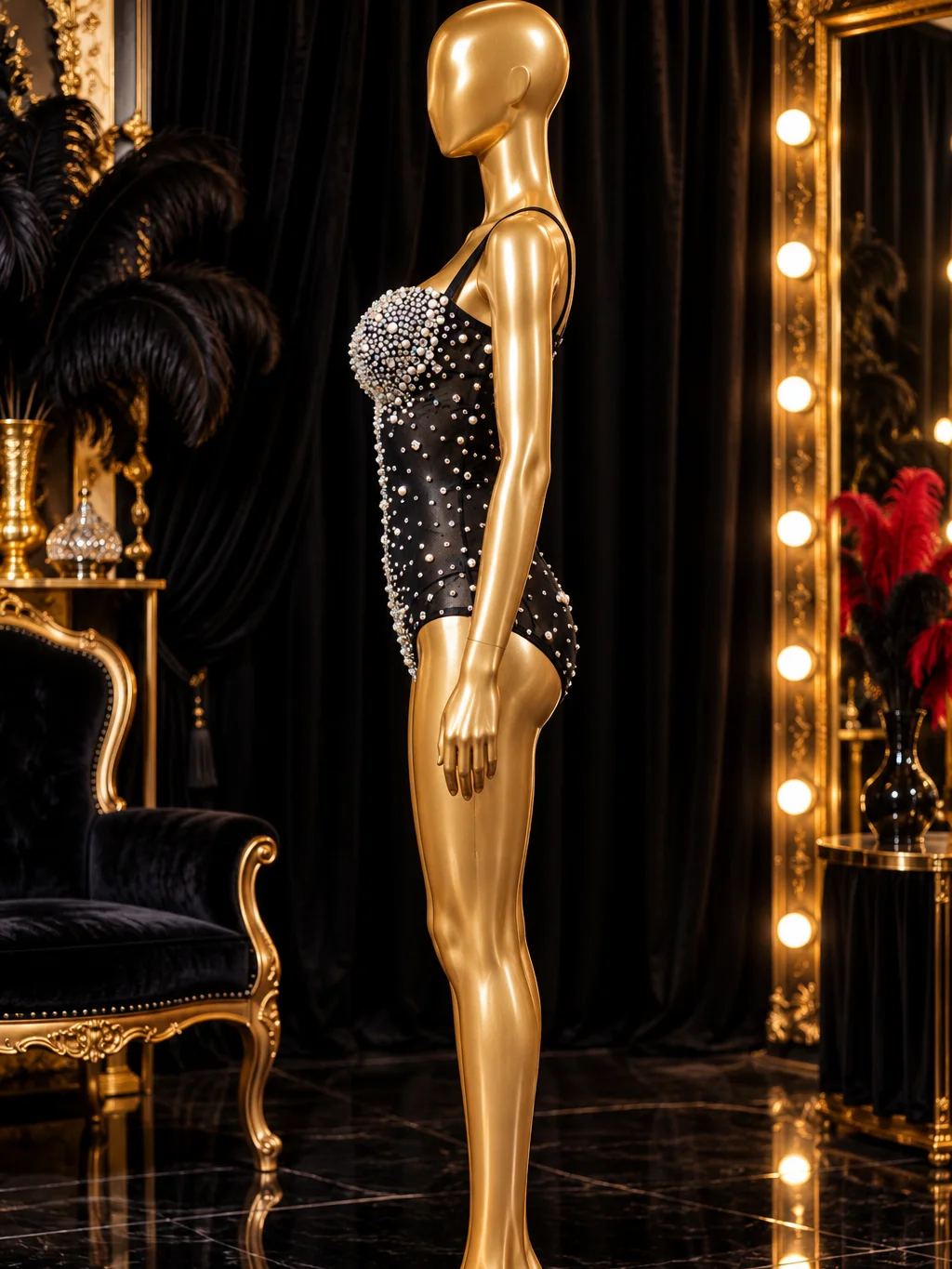 Black pearl and rhinestone sheer bodysuit product image (3)
