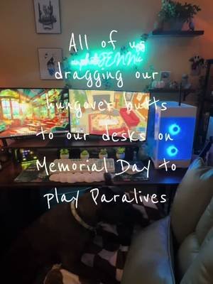Waking up hungover on a rainy Memorial Day just to log 8 hours in @Paralives amirite???  #cozygaming #desksetup #doggamer #streamsetup #pcgaming