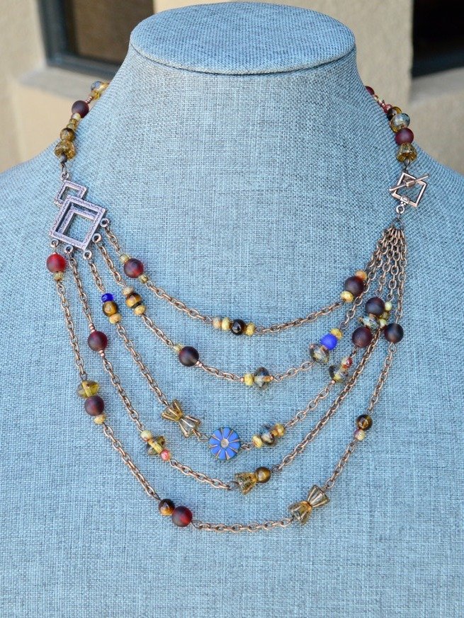 Layering Tiger Eye Gemstone Copper Chain Beaded Necklace product image (1)