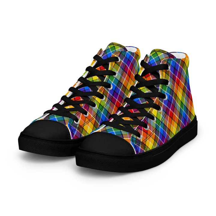 Bright Rainbow Plaid Men's High Top Shoes product image (2)