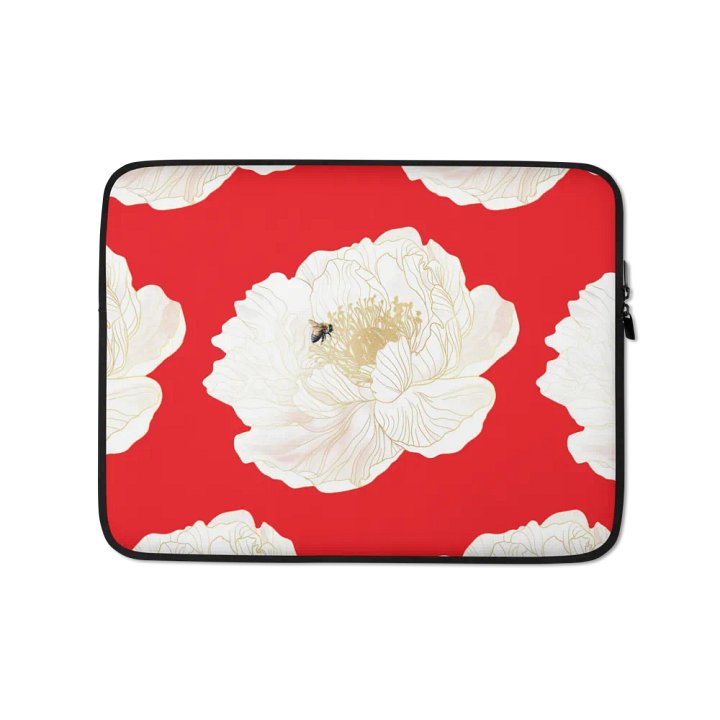 'Golden Blossoms' Red Laptop Cover product image (1)