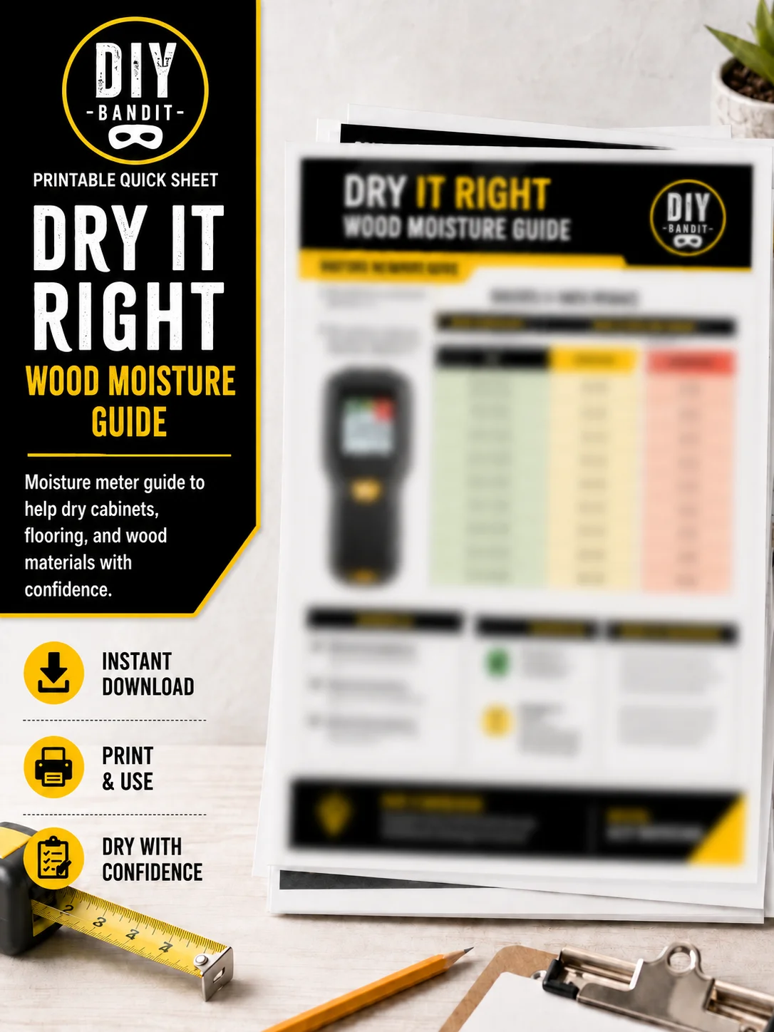 Dry It Right: Wood Moisture Guide | Printable Moisture Meter & Drying Quick Sheet product image (1)