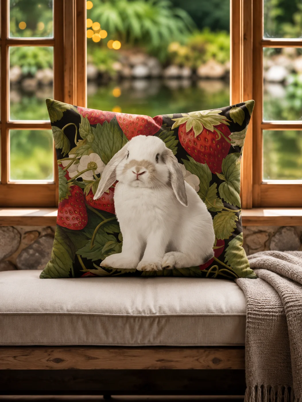 Bunnies & Strawberry Vines Pillow product image (4)