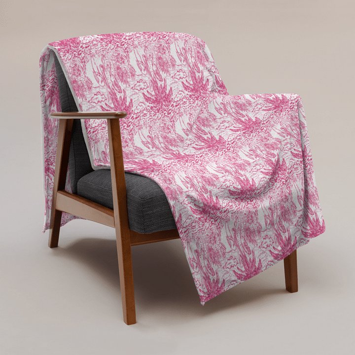 Flamingo Fancy Toile Throw Blanket | Pink on White Tropical Toile with Cheeky Flamingos | by Monique Faella Designs™ product image (2)