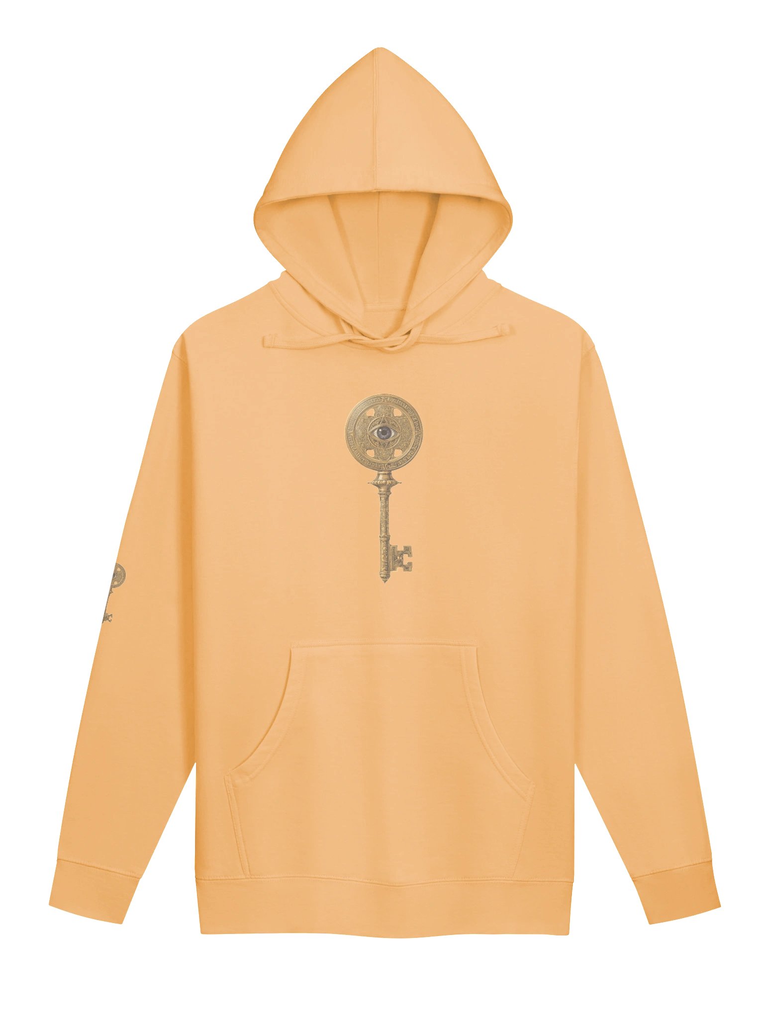 The Gatekeeper’s Key – Peach Direction Edition (Front + Right Sleeve Print) | Unisex Midweight Hoodie product image (1)