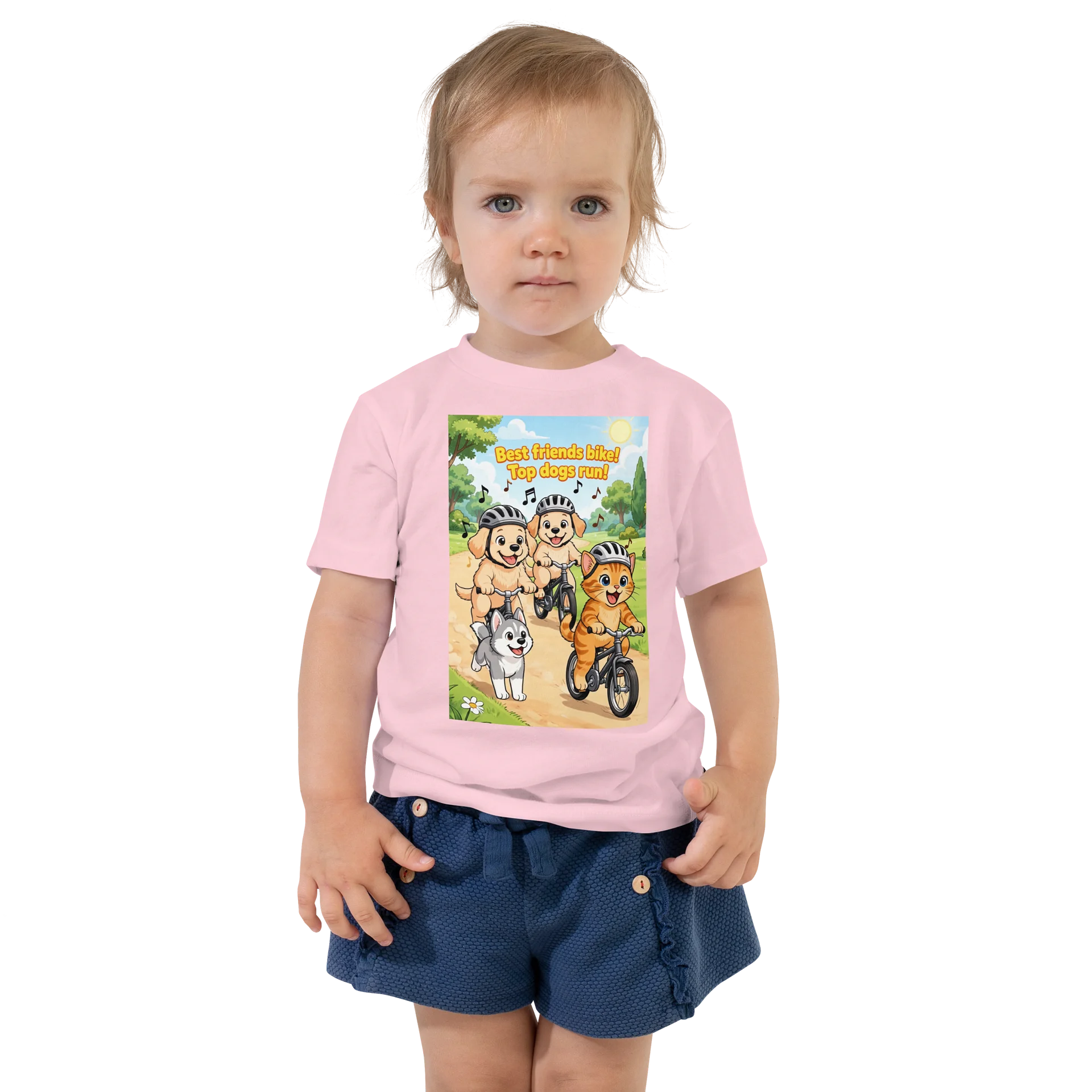 Kitten & Puppies Biking Child Pink T-shirt product image (1)