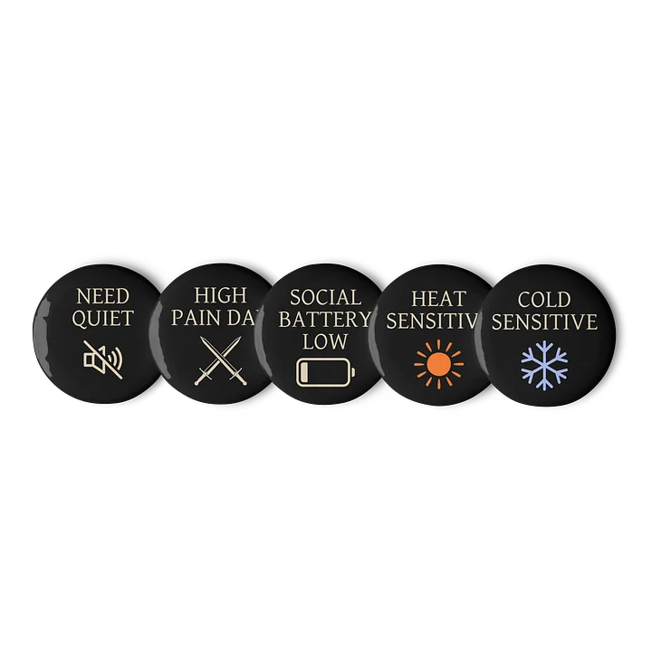 Chronic Illness Status Pin Set | Spoonie Symptom Buttons Set of 5 product image (2)