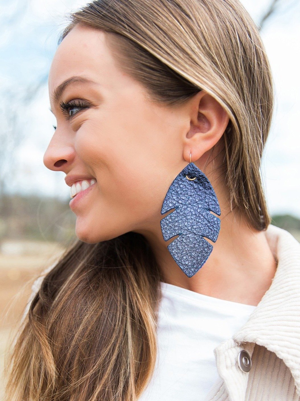 Midnight Blue Palm Leather Earrings product image (1)