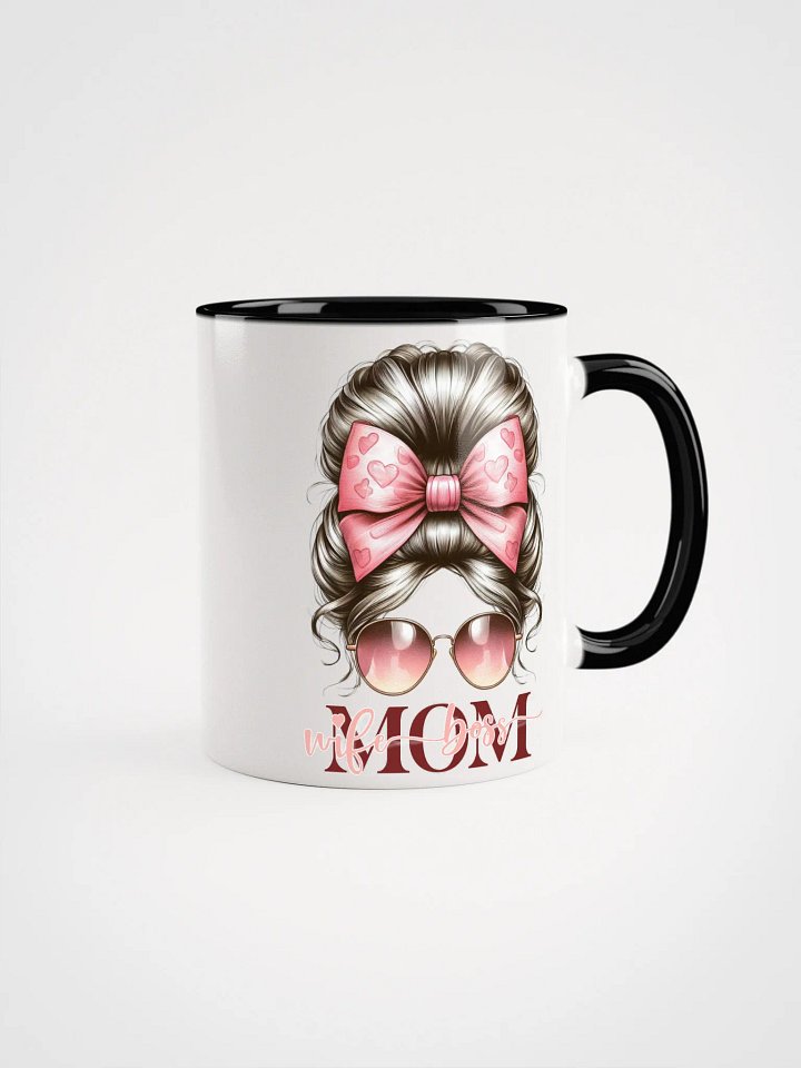 Pink Heart Bow Mom Wife Boss Messy Bun Mug product image (1)