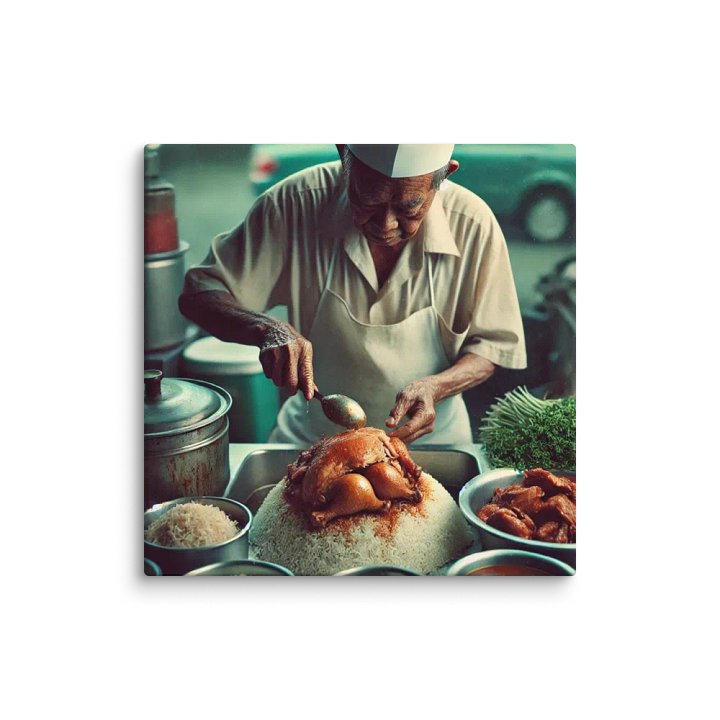 Authentic Singapore Hawker Cooking Chicken Rice - Vibrant Canvas Art for Your Space! product image (4)