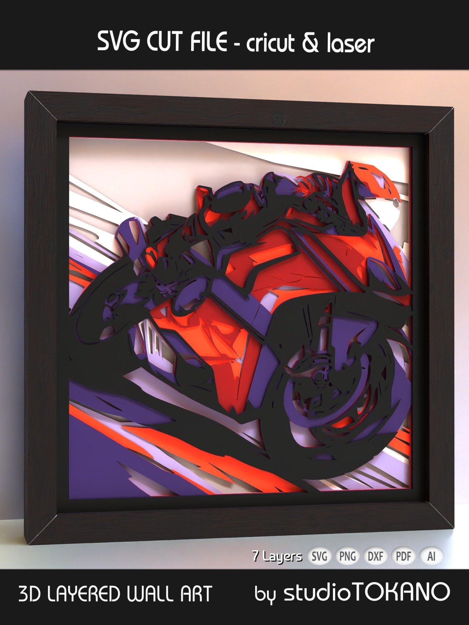 Motorcycle 3D Shadow Box SVG product image (7)
