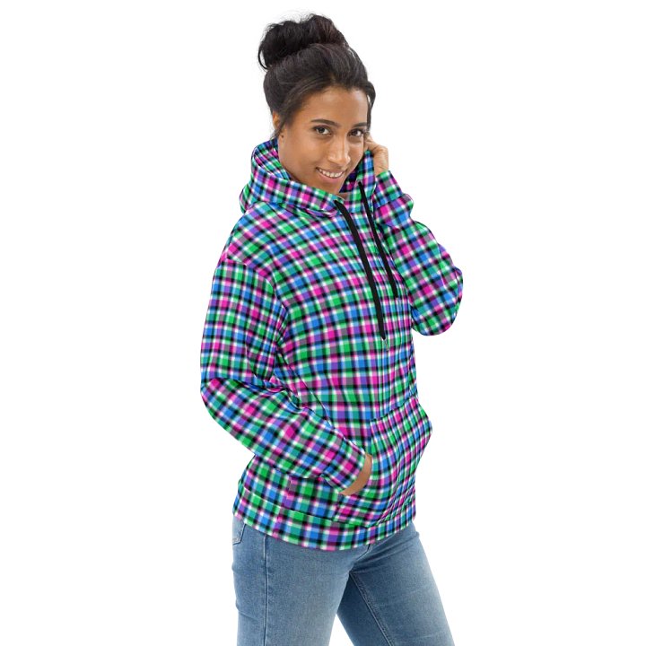 Magenta, Bright Green, and Blue Plaid Hoodie product image (1)