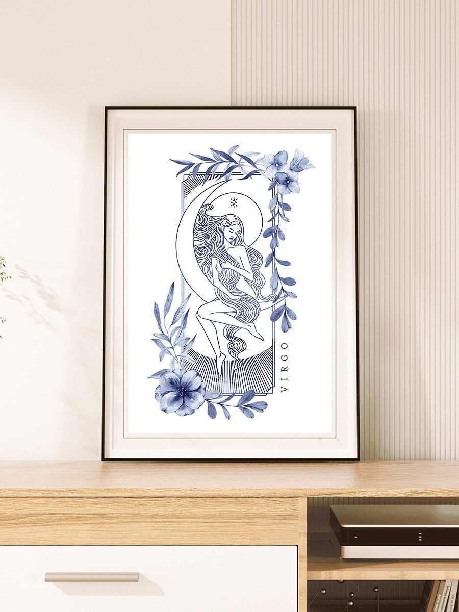 Virgo Blue Line Art Zodiac Print product image (1)