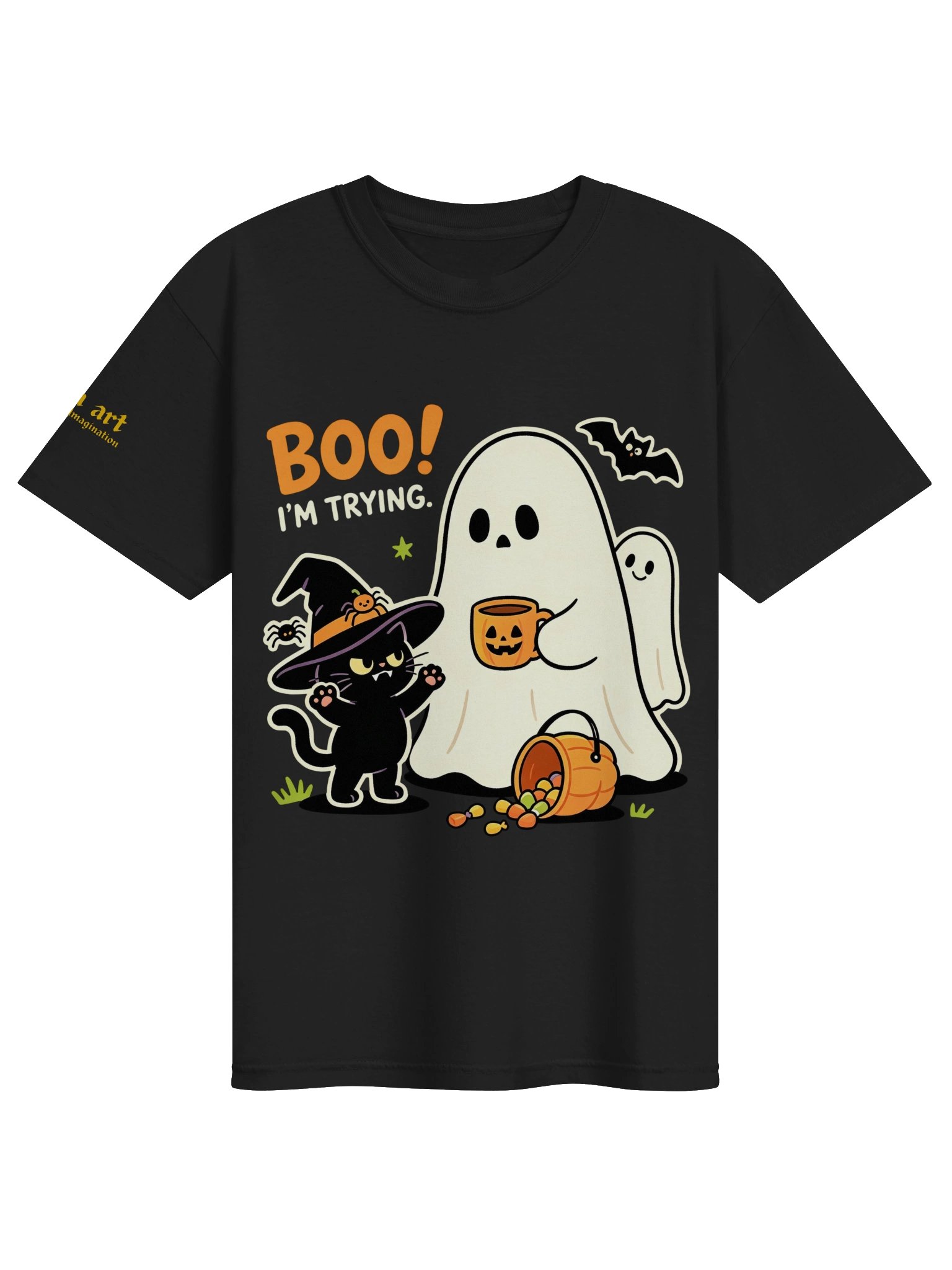 Boo I'm Trying Funny Halloween Cat & Ghost T-Shirt Design product image (1)