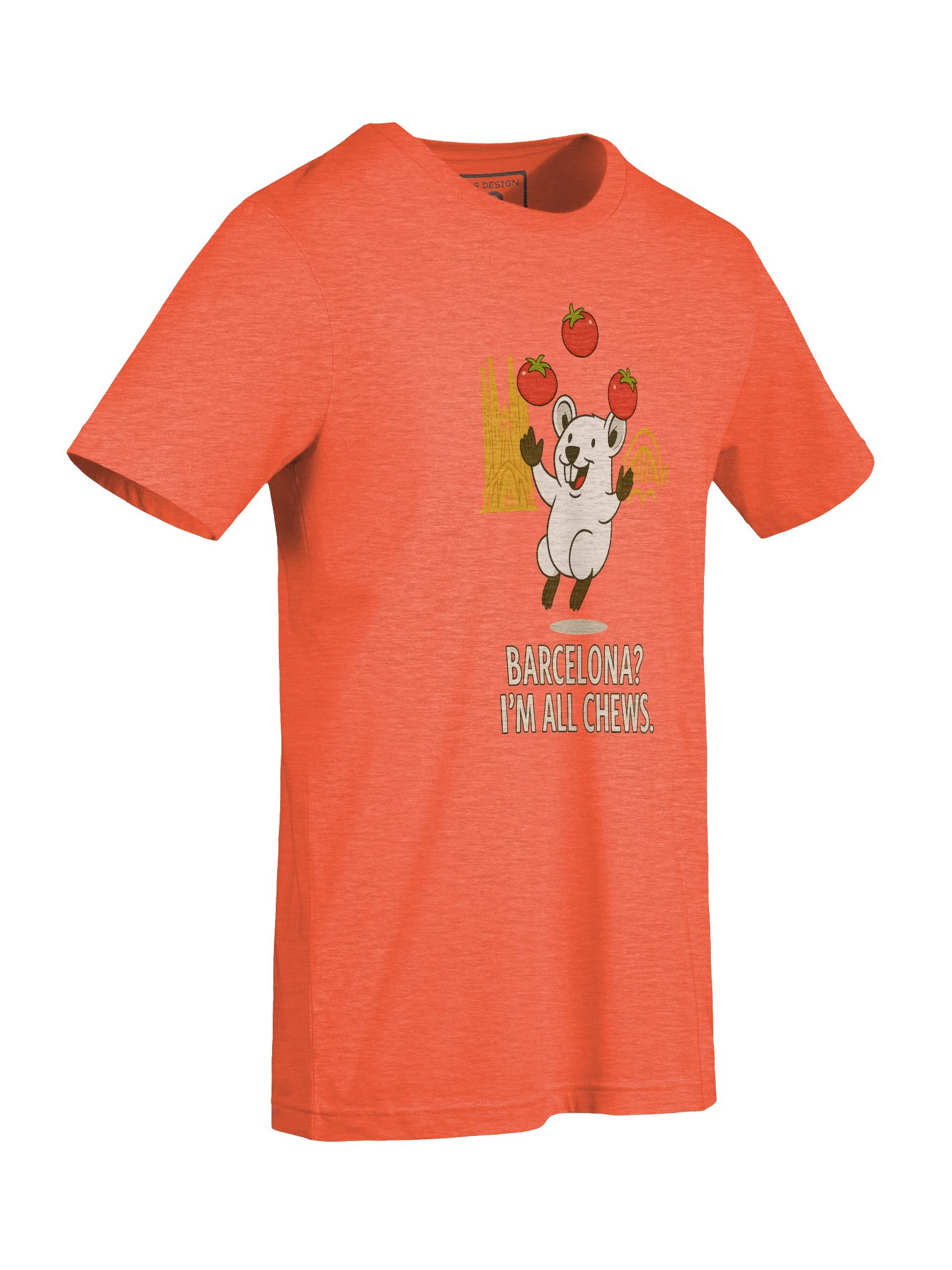 Funny Barcelona Tomato Pun Shirt – Cute Mouse Spain Tee with Sagrada Família – “I’m All Chews” | art.4uand.me product image (9)