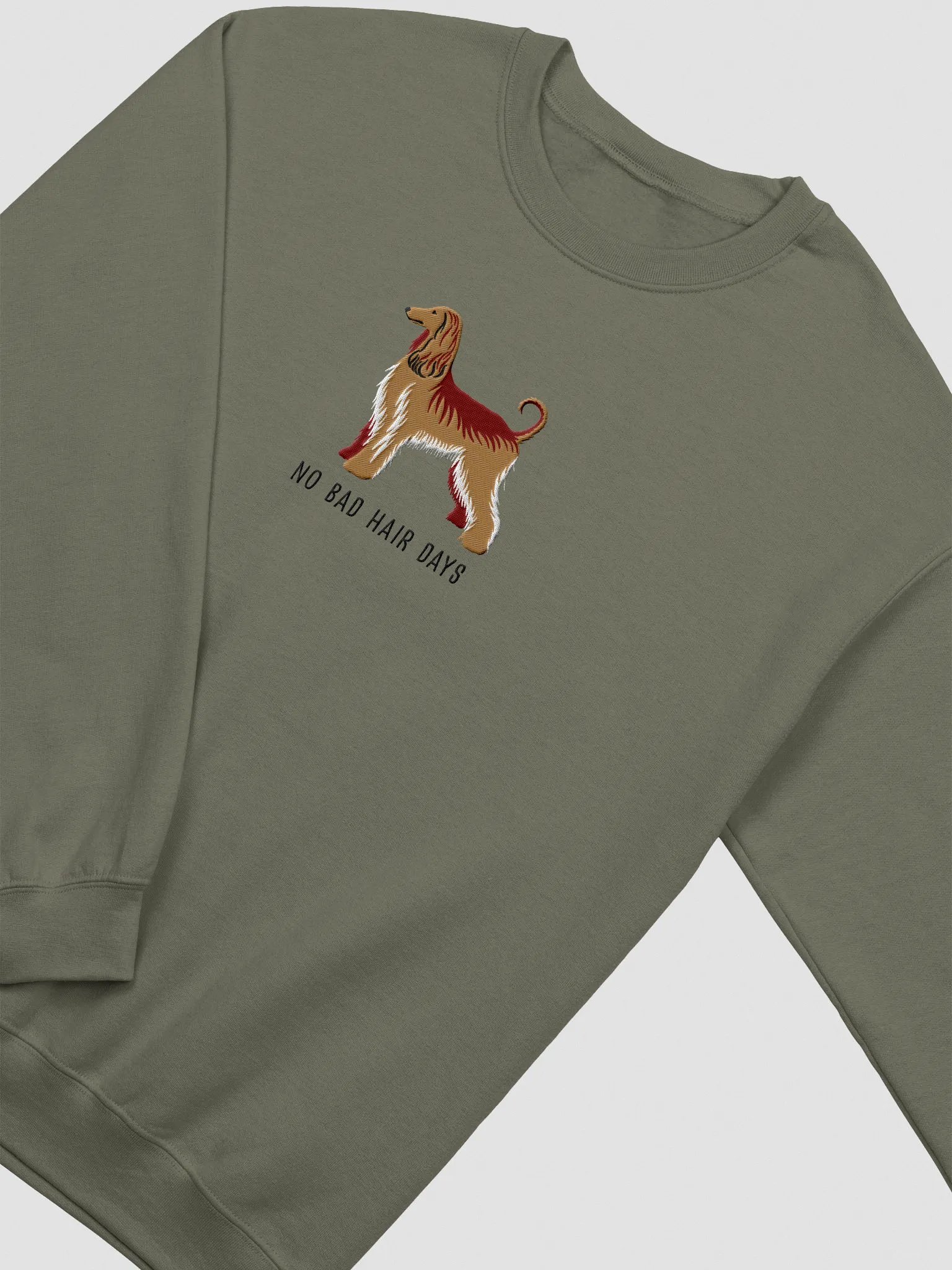No Bad Hair Days Sweatshirt (Embroidered) of an Afghan Hound product image (6)