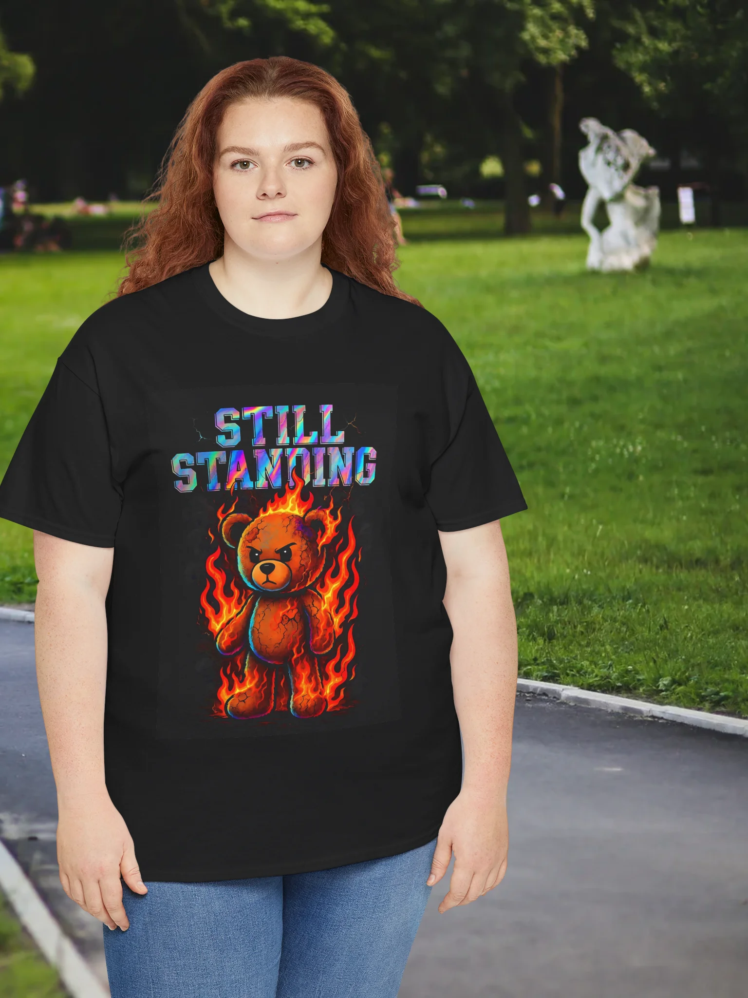 Still Standing Fire Bear PNG – Angry Teddy Clipart for Shirts & Journals – Burnt Flame Teddy Design product image (3)