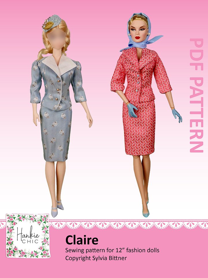 Claire sewing pattern for 12" fashion dolls product image (1)