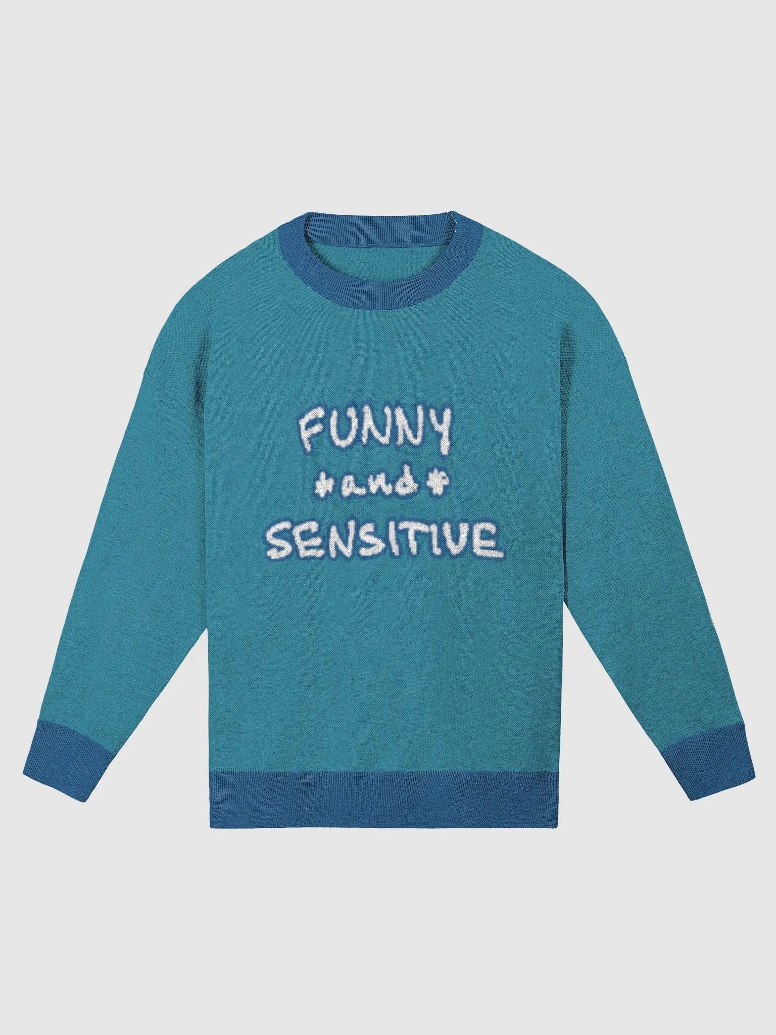 FUNNY *and* SENSITIVE (lg. lined design, deep teal and blue) knitwear relaxed crewneck product image (2)