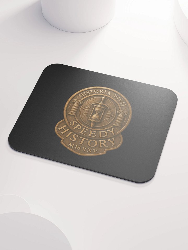 Speedy History Logo Mouse Pad (8.7" x 7.1") — Minimal Black Desk Pad with Bronze SH Seal | Smooth Glide | Non-Slip Base product image (1)