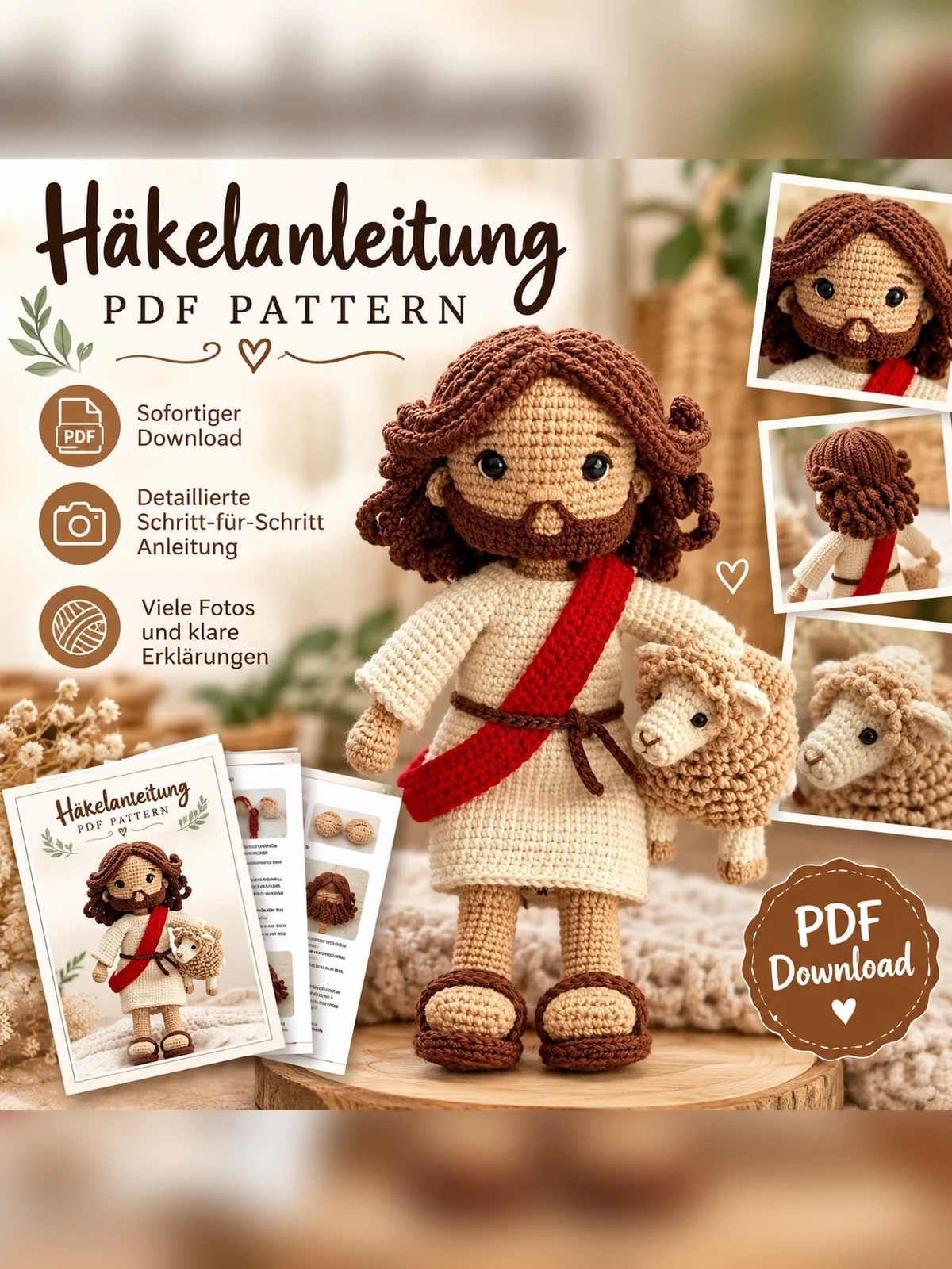 Häkelanleitung Jesus mit kleinem Schaf – Amigurumi PDF product image (1)