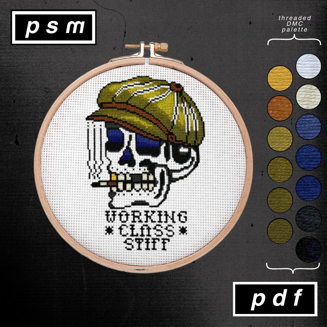 'Working Class Stiff' Skull with Newsboy Cap Pattern product image (1)