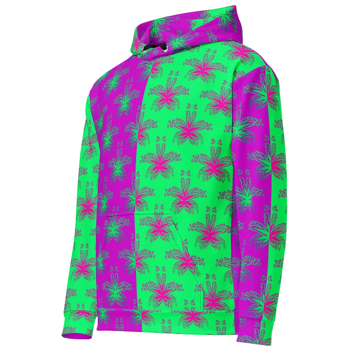 Twisted Cannabis Circus Unisex Hoodie, Weird Weed Art Stoner Clothing, Green Purple Pot Leaf Pattern 420 Festival Fashion product image (2)