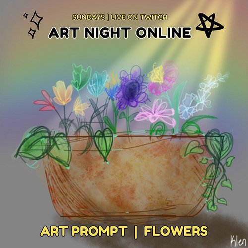 It's Sunday so we play #tunes and make #art! Join us on #Twitch NOW! Today your prompt is #Flowers! Art by the amazing Klensy...