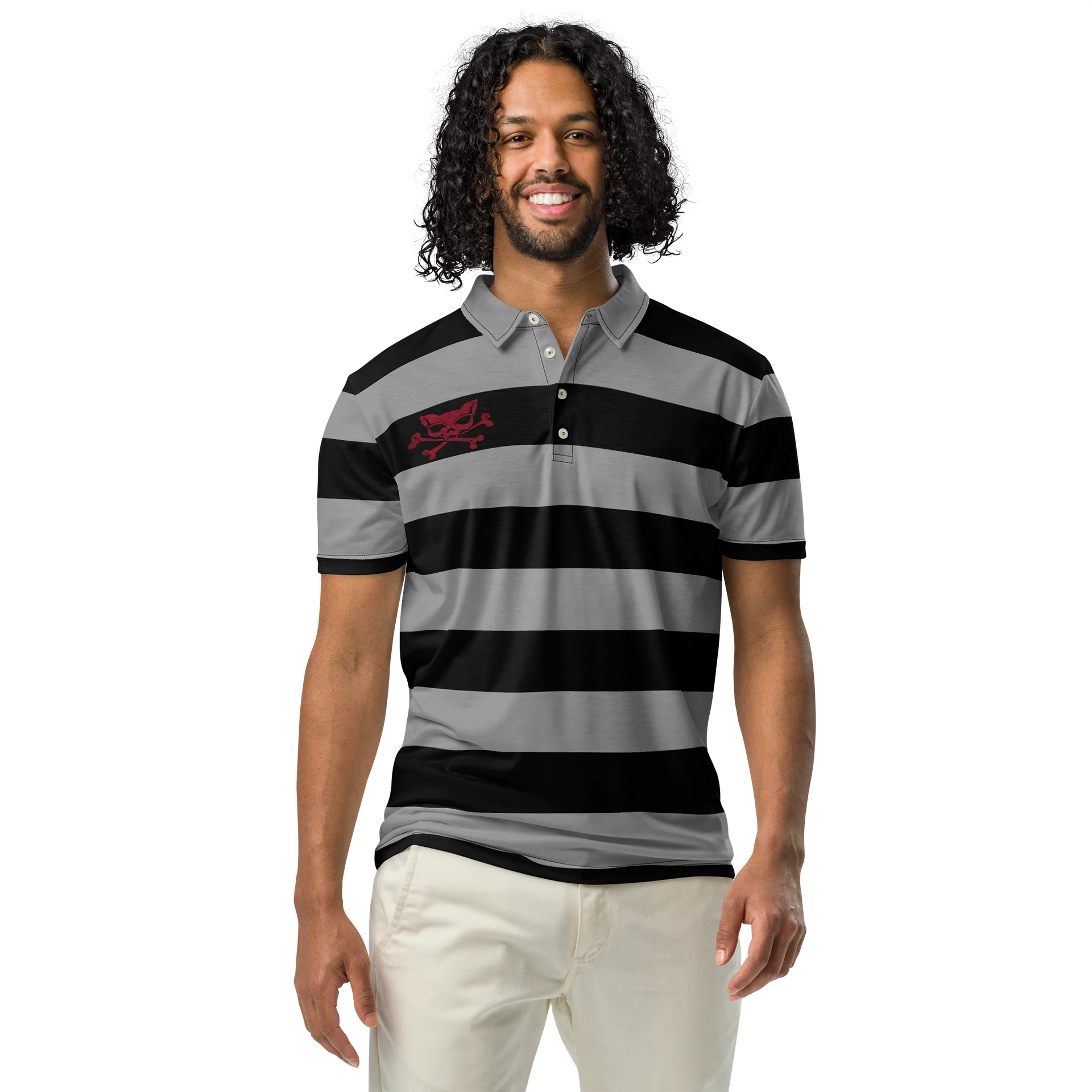 Light Grey and Blaque Kat Skull Polo product image (3)