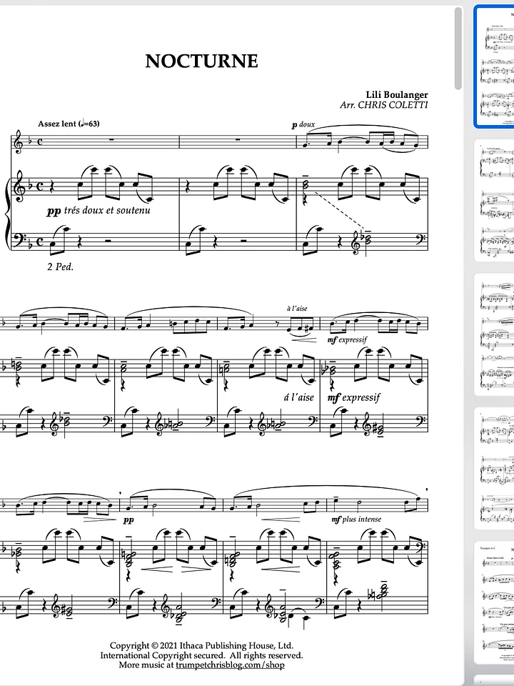 Lili Boulanger: NOCTURNE for Solo Trumpet and Piano product image (1)