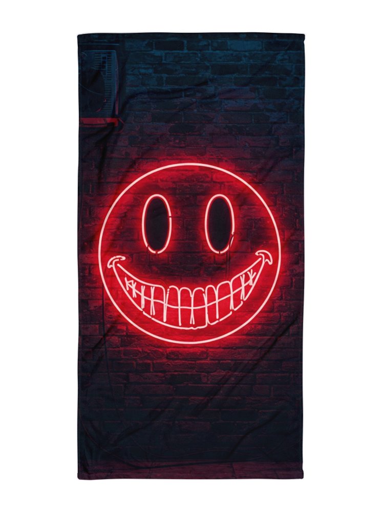 Red Neon Smiley Face Beach Towel product image (1)