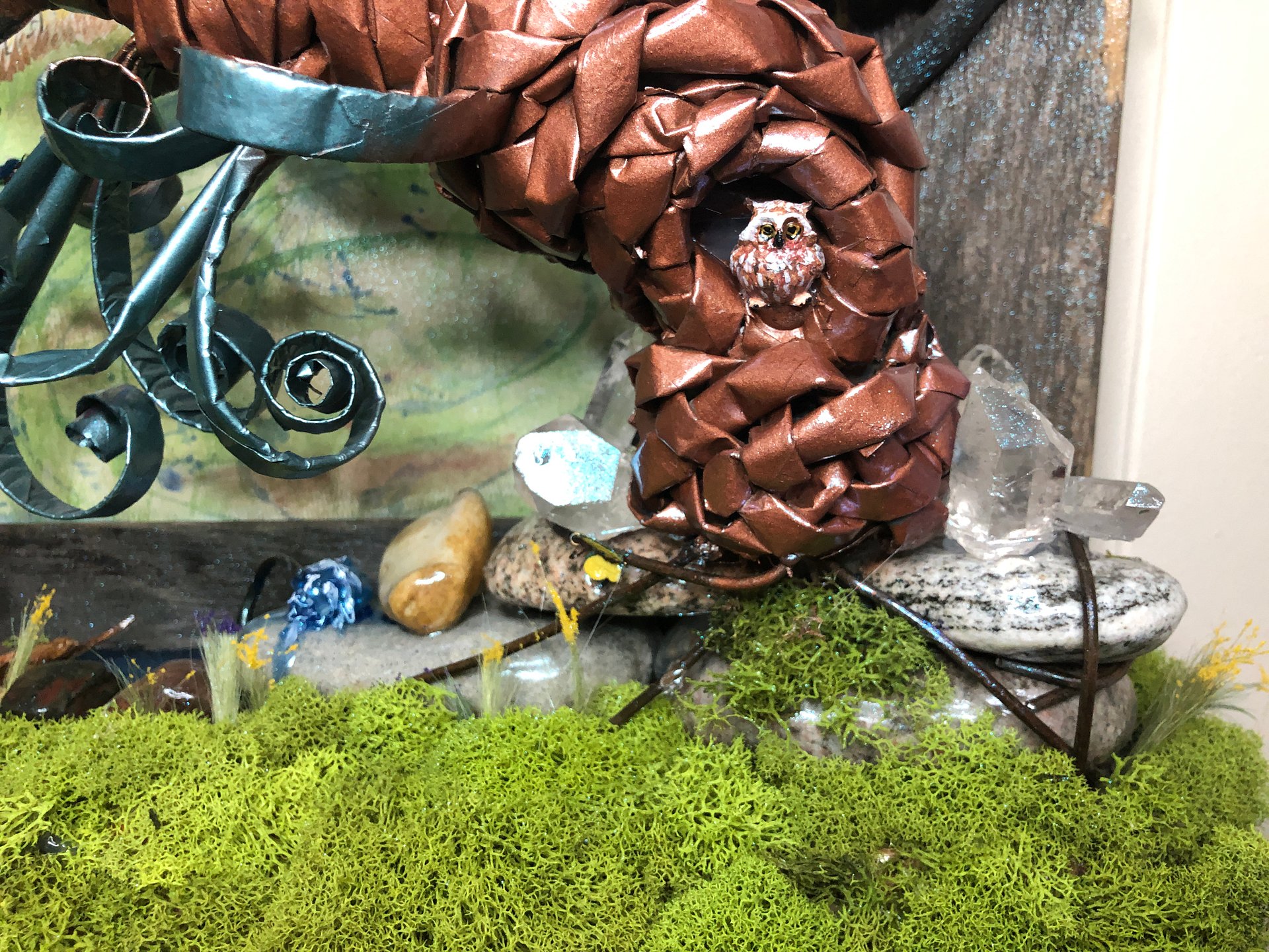 "The Fantasy Tree"- OOAK Fairy diorama with watercolor painted background and magazine tree product image (4)