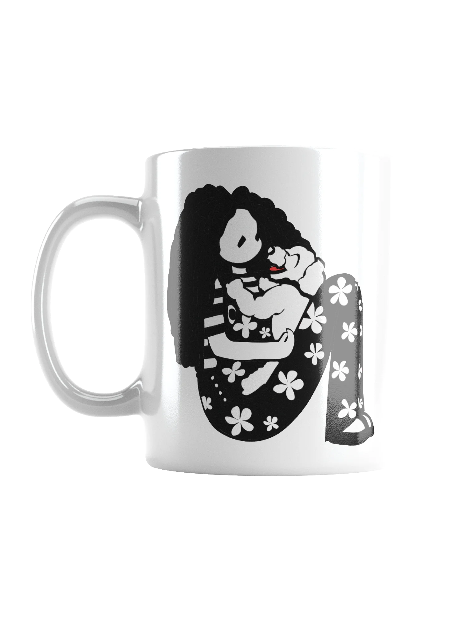 Mug: Girl with laughing dog | black and white product image (1)