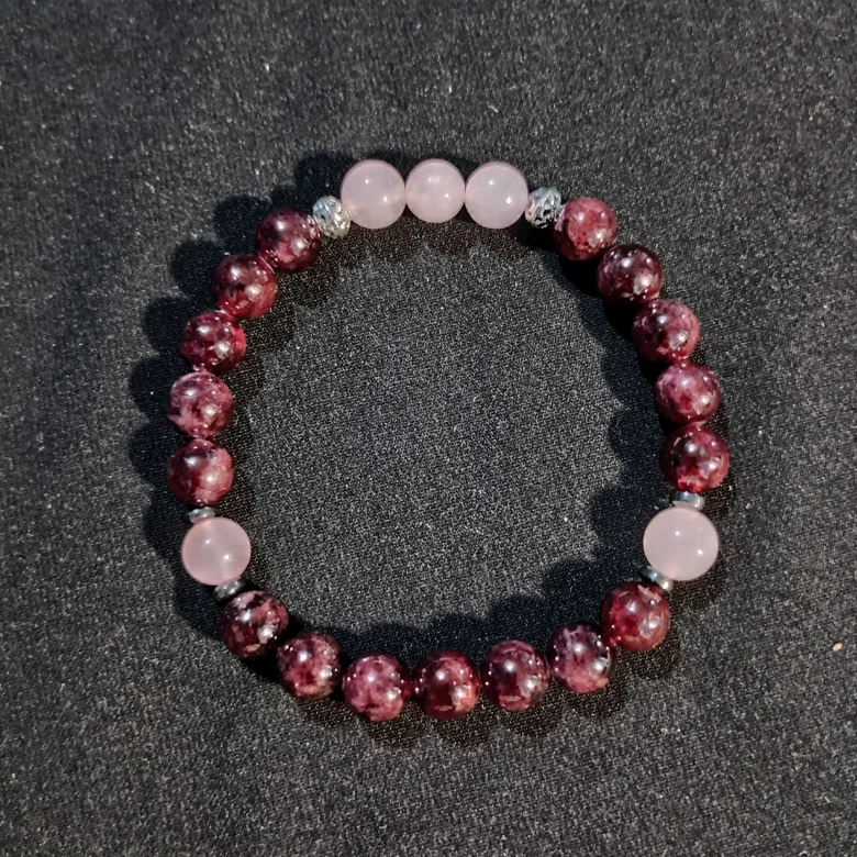 Handmade Grounding Beaded Bracelet | Rose Quartz, Garnet | "Beautiful Balance" product image (5)