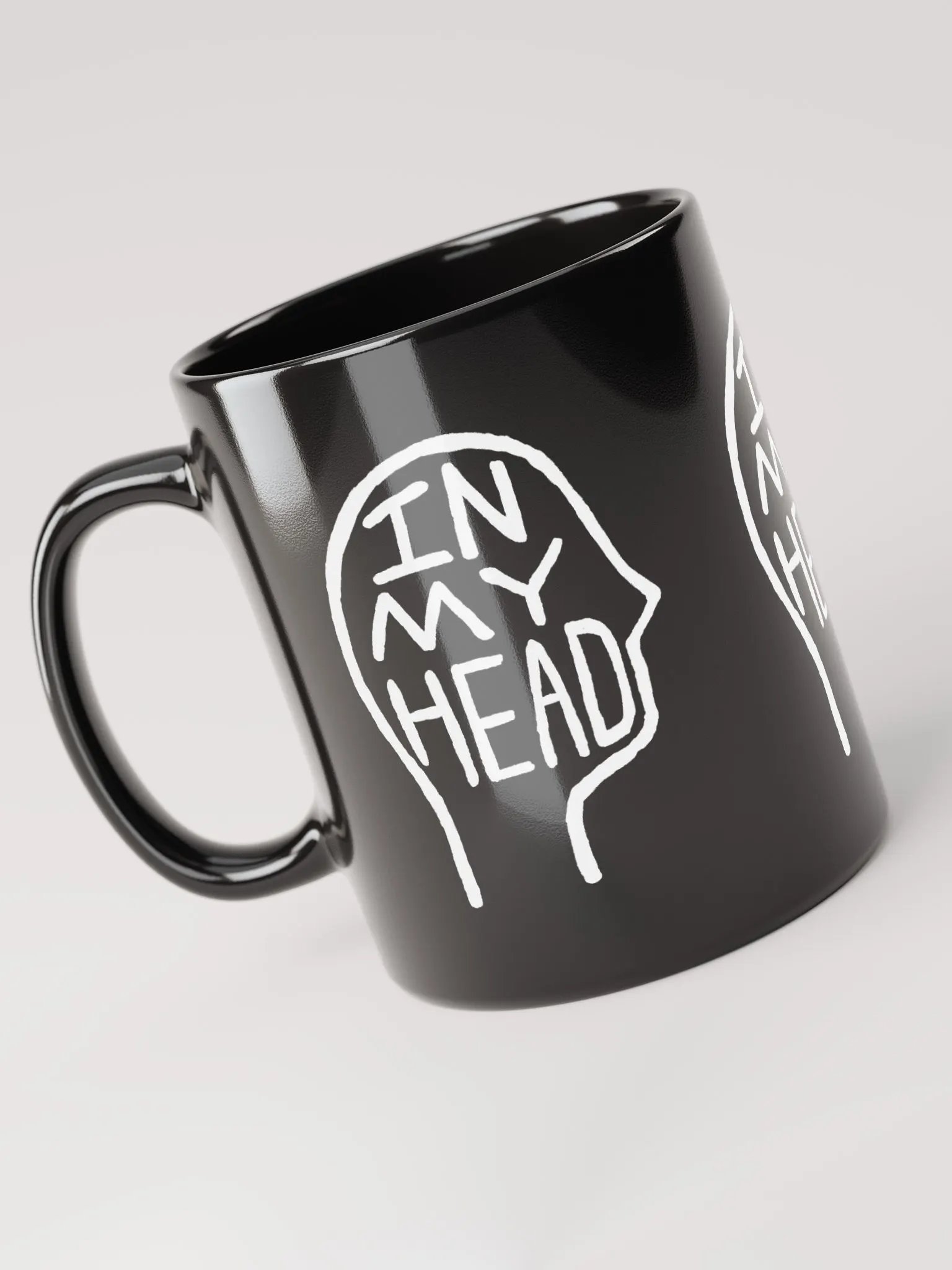 In My Head (white design) black coffee mug product image (4)