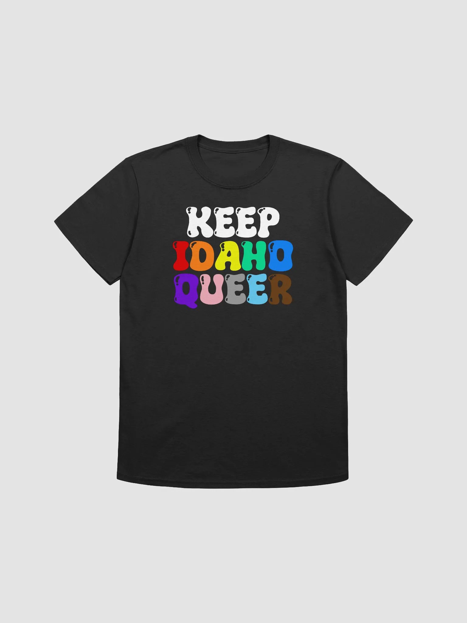 "KEEP IDAHO QUEER" dark t-shirt product image (1)