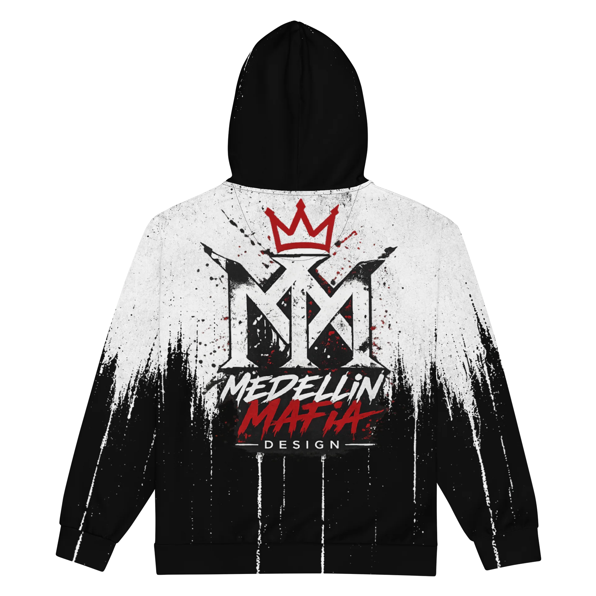Medellin Mafia Design Black & White Drip Zip Hoodie product image (2)