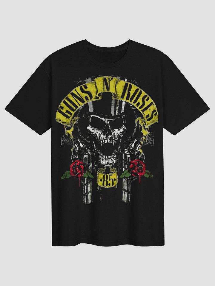 Guns N' Roses 1985 Skull Crest T-Shirt | Distressed Vintage Gold Logo Graphic Tee | Founding Year Rose Pistol Hard Rock Collector Band Shirt product image (1)