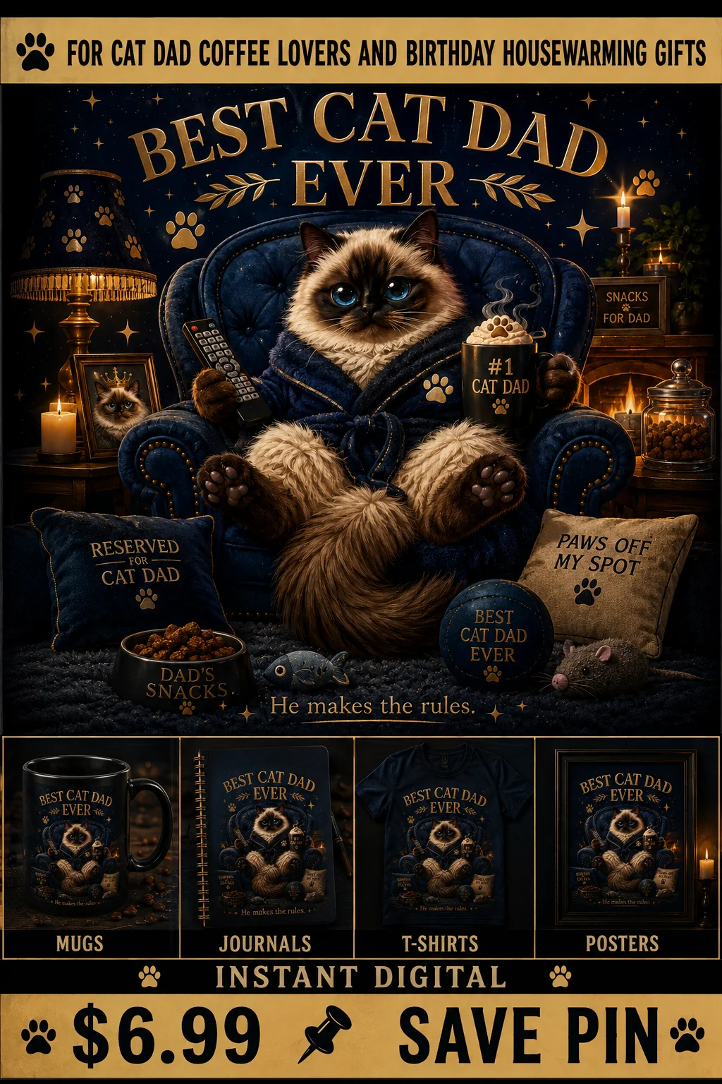Best Cat Dad Ever Funny Gift For Him Cat Dad Birthday Father's Day Digital Art product image (1)