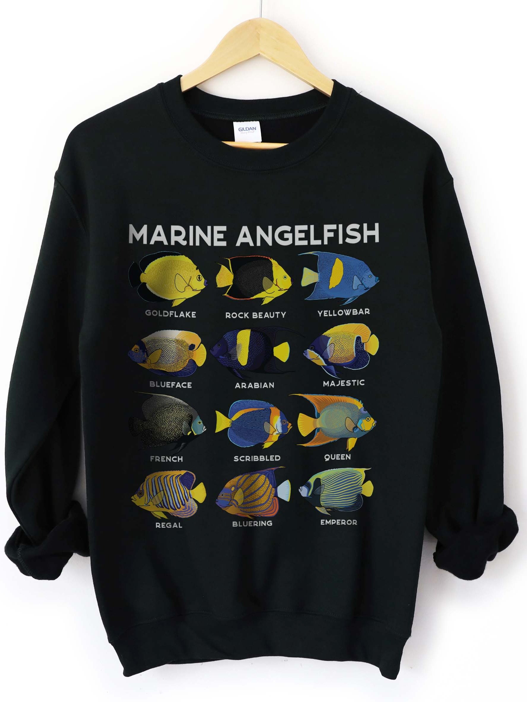 Marine Angelfish Identification Chart Sweatshirt for Reef Aquarium Lovers product image (1)