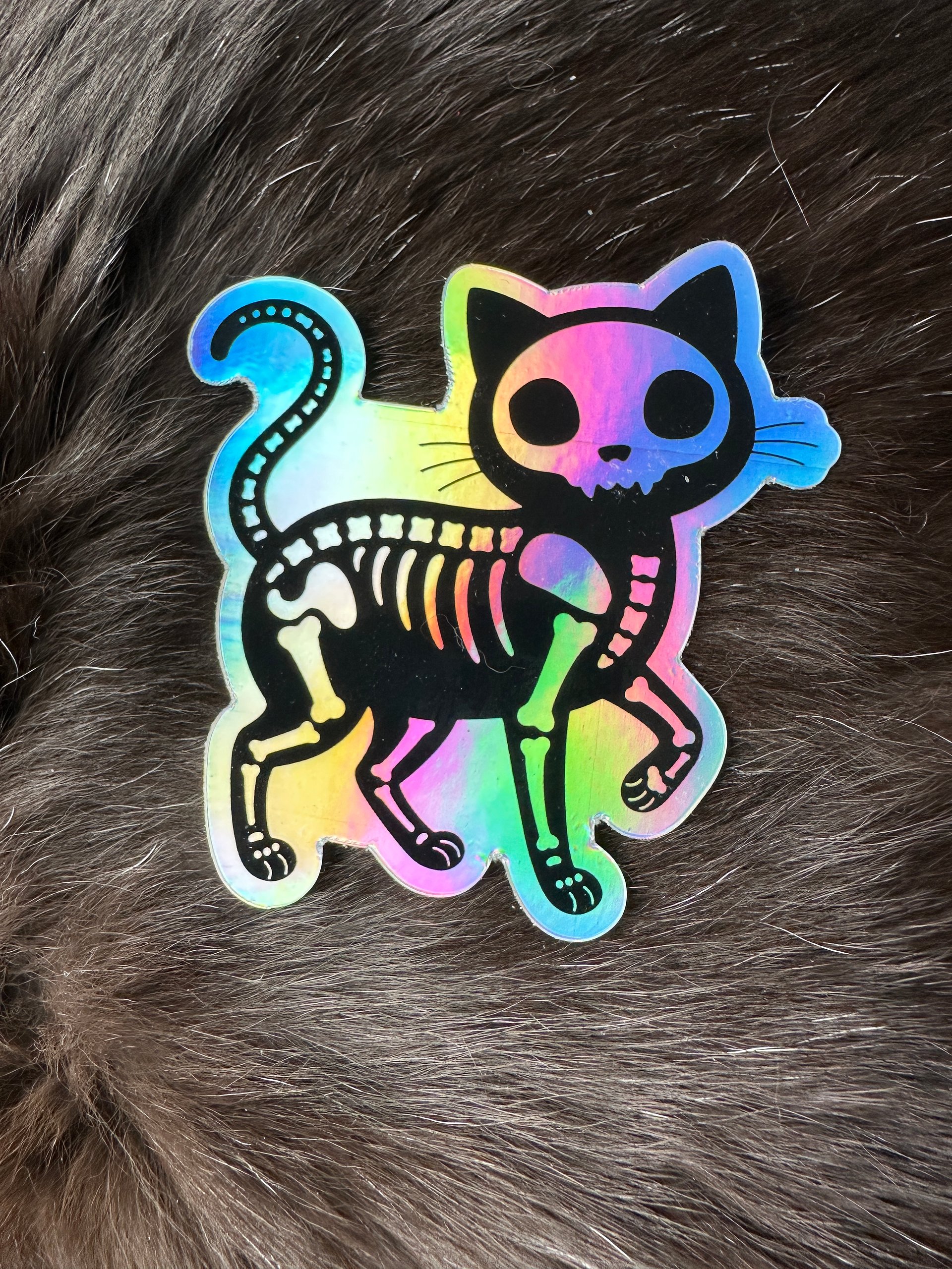 Holographic skelly cat sticker product image (1)